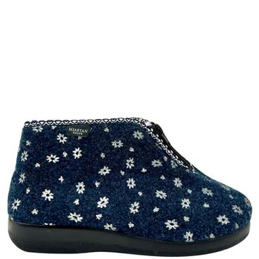 MJARTAN LDS FUR LINED ZIP BT SLIPPER - NAVY WHITE